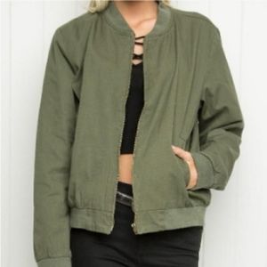 Brandy Melville Green Kasey Bomber Jacket Cotton